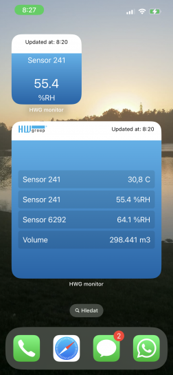 App widgets with a quick view of Favourites sensor values in the iPhone environment
