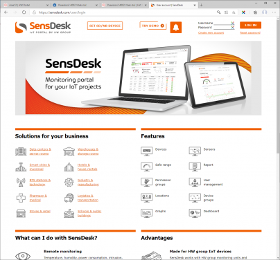 Open the front page of the Sensdesk.com portal and click on the Set SD / NB device link at the top of the page