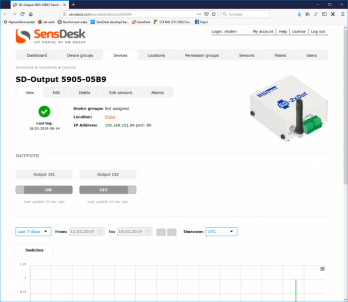SensDesk portal - Output of the SD-2xout device